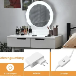 Schminktisch-Set Schminktisch mit gepolstertem Hocker rundem Spiegel Schminktisch mit Spiegel und Beleuchtung
