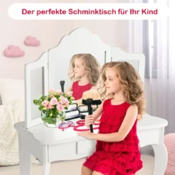 Schminktisch- und Hocker-Set für Kinder Frisiertisch mit Schublade Spiegel 70 x 34 x 103 cm Weiß