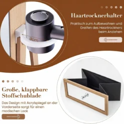 Schmuckschrank 360° Drehbar Spiegelschrank Abschließbar Schmuckregal mit Ganzkörperspiegel Natur