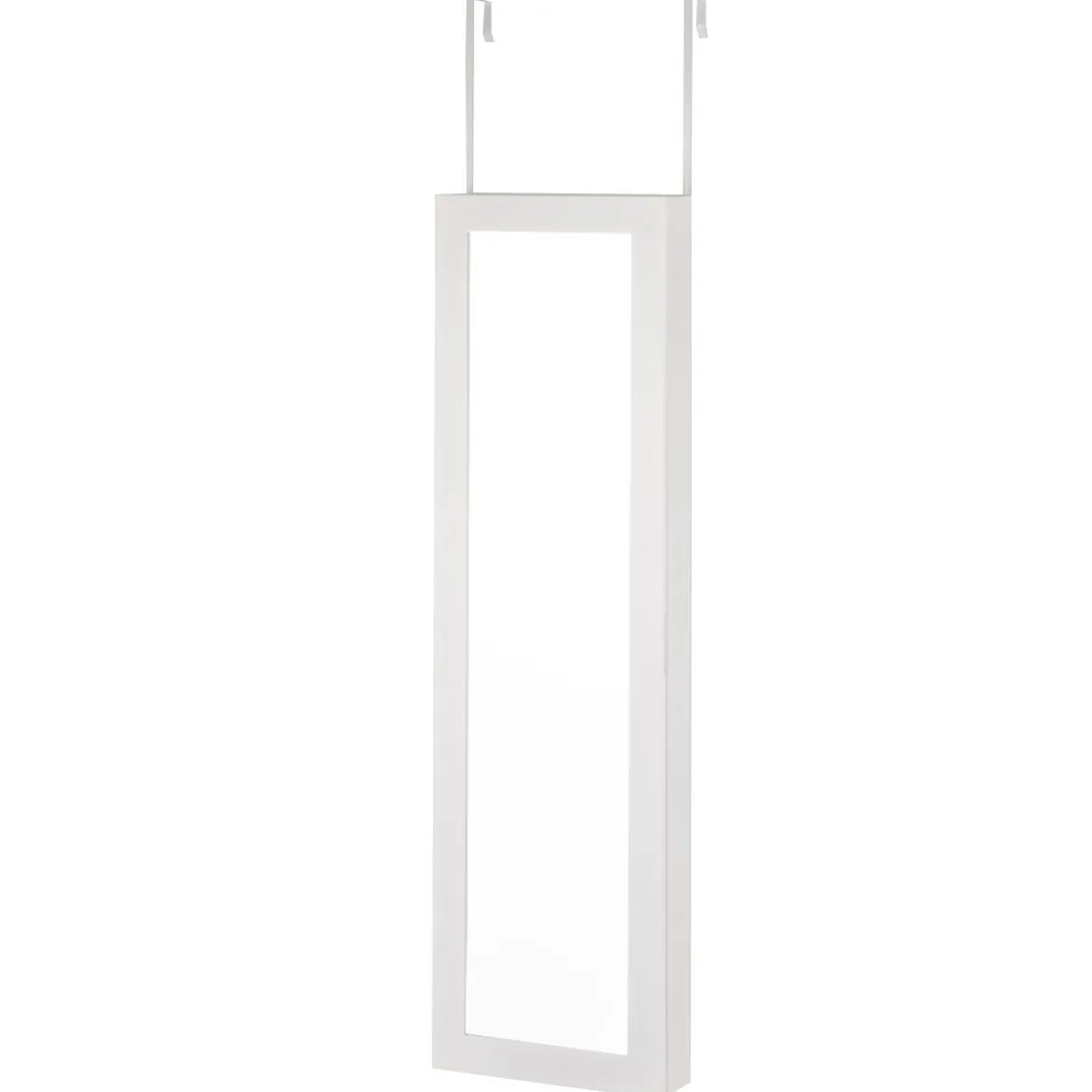 Schmuckschrank für Tür und Wandmontage Ganzkörperspiegel Spiegel mit Aufbewahrungsregalen 30 x 8,5 x 129,5 cm Weiß