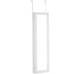 Schmuckschrank für Tür und Wandmontage Ganzkörperspiegel Spiegel mit Aufbewahrungsregalen 30 x 8,5 x 129,5 cm Weiß