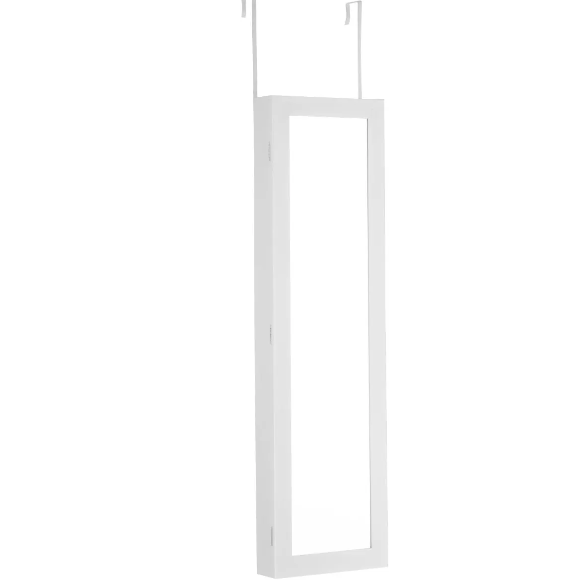 Schmuckschrank für Tür und Wandmontage Ganzkörperspiegel Spiegel mit Aufbewahrungsregalen 30 x 8,5 x 129,5 cm Weiß