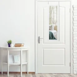 Schmuckschrank für Tür und Wandmontage Ganzkörperspiegel Spiegel mit Aufbewahrungsregalen 30 x 8,5 x 129,5 cm Weiß