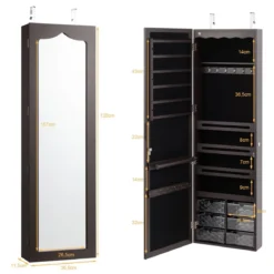 Schmuckschrank Hängend Sipegelschrank mit LED-Beleuchtung 36,5 x 11,5 x 120 cm Braun