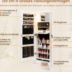 Schmuckschrank hängend Spiegelschrank abschließbar mit LED Beleuchten 120 x 37 x 11 cm Weiß