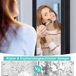 Schmuckschrank mit Ganzkörperspiegel und eingebautem Schminkspiegel Weiß/Schwarz/Braun