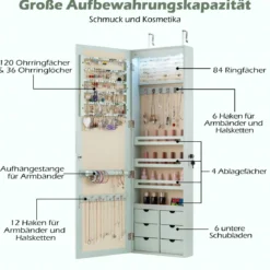 Schmuckschrank mit LED Abschließbarer Wand-/Türschmuckschrank mit Spiegel & 6 Schubläden Grün