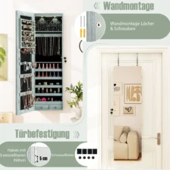 Schmuckschrank mit LED Beleuchtung Schmuckregal mit Spiegel Abschließbarer Spiegelschrank