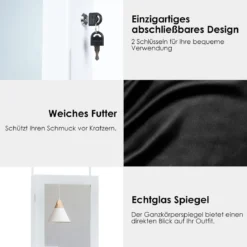 Schmuckschrank mit 15 LED Schmuckregal Schmuckorganizer 37 x 8,5 x 120 cm Weiß