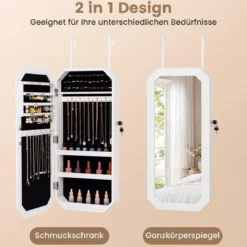 Schmuckschrank mit Spiegel Abschließbarer Hängeschrank mit Magnetische Tür 36 x 10 x 80 cm Weiß