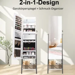 Schmuckschrank mit Spiegel & 3-farbigen LED Beleuchtung 41,5 x 37 x 157 cm Weiß