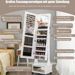 Schmuckschrank mit 3 Spiegeln & Schublade & Rollen & Leuchten Schmuckspiegel Weiß