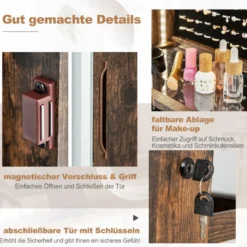 Schmuckschrank mit Spiegel Schmuck Spiegelschrank mit verstellbaren LED-Leuchten 54,5 x 54,5 x 160 cm Vintage
