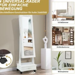 Schmuckschrank Spiegelschrank mit Ganzkörperspiegel & Schubladen & LED Weiß