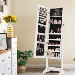 Schmuckschrank Standspiegel Freistehender Schmuckschrank mit Spiegel 41 x 36 x 156 cm Weiß