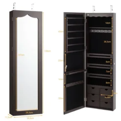 Schmuckschrank Wand-/Türschmuckschrank mit großem Spiegel 36,5 x 11,5 x 120 cm Braun