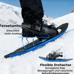 21" Schneeschuhe mit Trekkingstöcken Schuhgröße 35-40 bis 68kg leichtes Schneeschuh-Set Blau