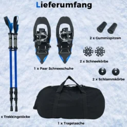 21" Schneeschuhe mit Trekkingstöcken Schuhgröße 35-40 bis 68kg leichtes Schneeschuh-Set Blau