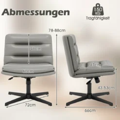 Schneidersitz Stuhl mit Dicker Polsterung Höhenverstellbarer Drehstuhl Bürostuhl Grau