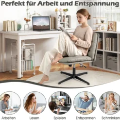 Schneidersitz Stuhl mit Dicker Polsterung Höhenverstellbarer Drehstuhl Bürostuhl Grau