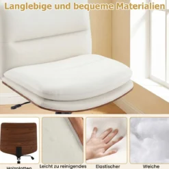 Schneidersitz Stuhl mit Rollen Gepolsterter Schreibtischstuhl ohne Armlehnen Drehstuhl Weiß
