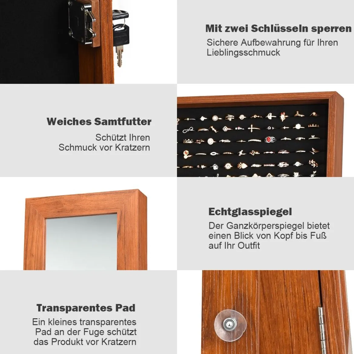 Schrank Schmuckschrank mit Spiegel Abschließbare Schränke 40 x 38 x 155 cm