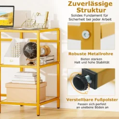 Schreibtisch Computertisch mit gehärtete Glasplatte Schutzglasständer Golden