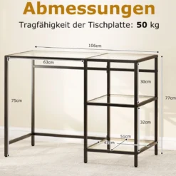 Schreibtisch Computertisch mit gehärtete Glasplatte Schutzglasständer Schwarz