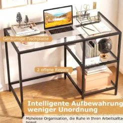 Schreibtisch Computertisch mit gehärtete Glasplatte Schutzglasständer Schwarz