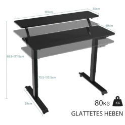 Schreibtisch höhenverstellbar Computertisch auf Rollen Arbeittisch 120 x 68 x 88,5-137,5 cmSchwarz