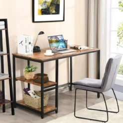 Schreibtisch Industrie Computertisch mit Regal Bürotisch Arbeitstisch Braun 120x60x75cm