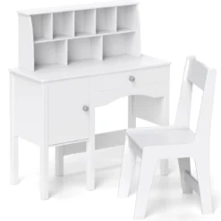 Schreibtisch Kinder mit Stuhl Kinderschreibtisch mit Schublade Schrank & Regal 79 x 34 x 91cm Weiß