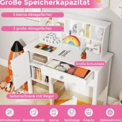 Schreibtisch Kinder mit Stuhl Kinderschreibtisch mit Schublade Schrank & Regal 79 x 34 x 91cm Weiß