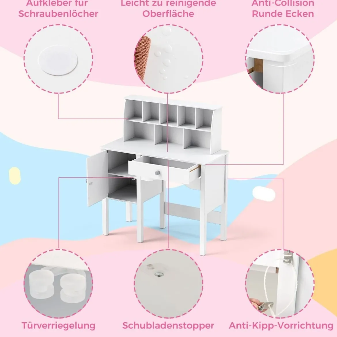 Schreibtisch Kinder mit Stuhl Kinderschreibtisch mit Schublade Schrank & Regal 79 x 34 x 91cm Weiß