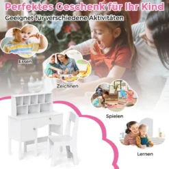 Schreibtisch Kinder mit Stuhl Kinderschreibtisch mit Schublade Schrank & Regal 79 x 34 x 91cm Weiß