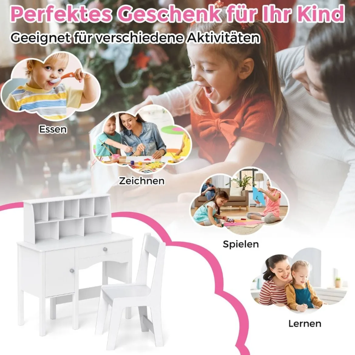 Schreibtisch Kinder mit Stuhl Kinderschreibtisch mit Schublade Schrank & Regal 79 x 34 x 91cm Weiß