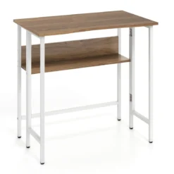Schreibtisch Klappbar mit Robuster Metallkonstruktion & Ablagefach Computertisch Holz Natur