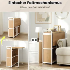 Schreibtisch klappbar mit Steckdose Klapptisch mit Hocker Computertisch mit Regalen & Metallrahmen 90 x 55 x 83 cm Natur