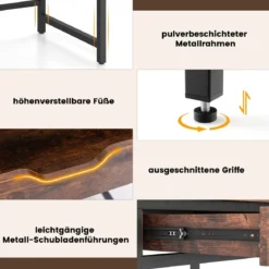 Schreibtisch Kleiner Computertisch mit Schublade & verstellbarem Regal 100 x 50 x 76 cm Rustikales Braun