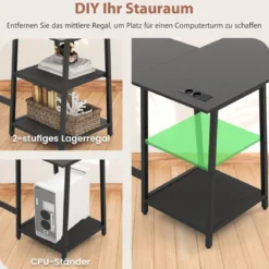 Schreibtisch L-Form Eckschreibtisch mit Steckdosen & USB-Anschlüssen 120 x 120 x 75 cm Schwarz/Rustikales Braun