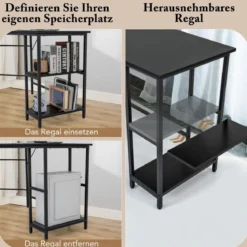 Schreibtisch L-Form Eckschreibtisch mit 2 Ablagen Ecktisch mit abnehmbarem Regal Kaffeebraun/Schwarz/Natur