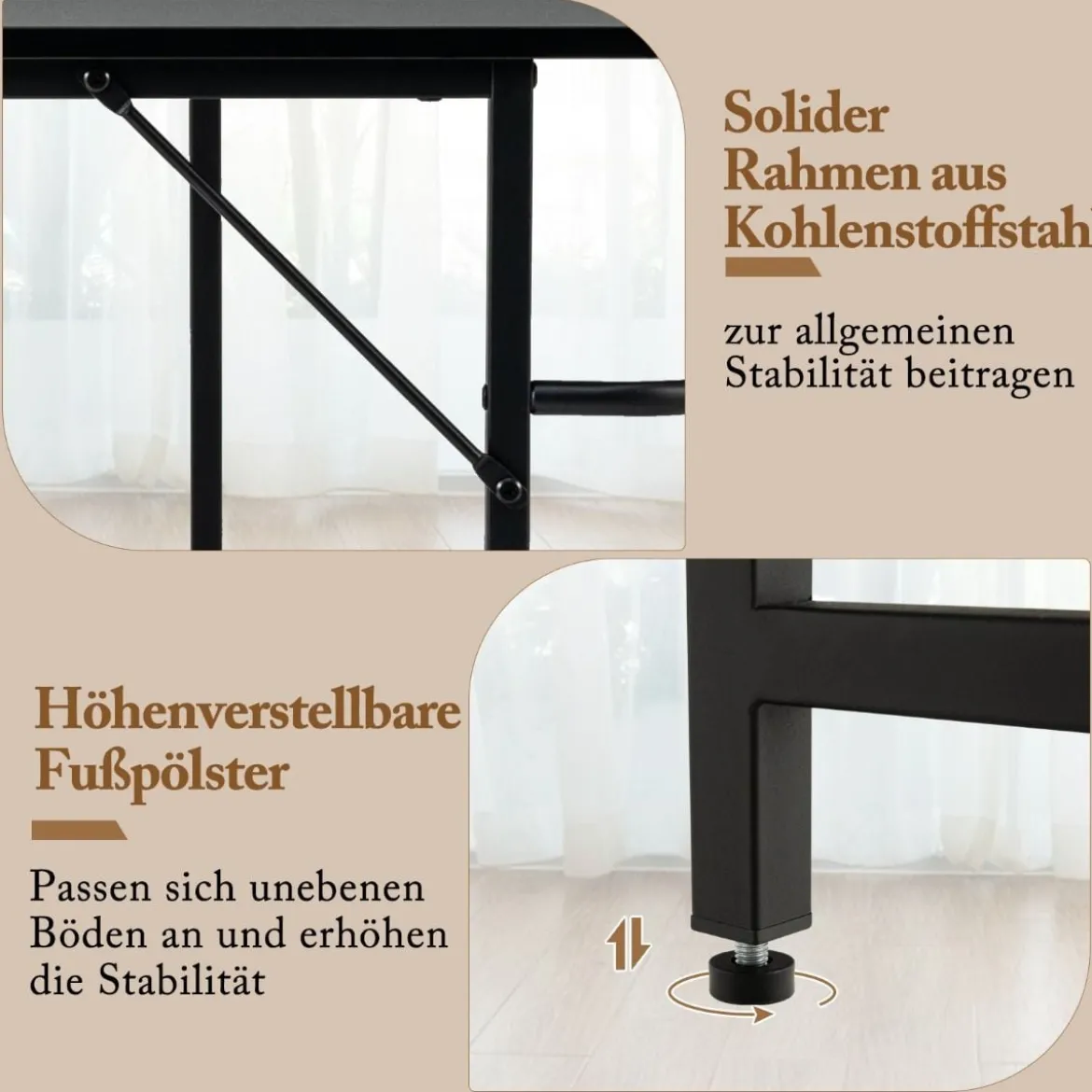 Schreibtisch L-Form Eckschreibtisch mit 2 Ablagen Ecktisch mit abnehmbarem Regal Kaffeebraun/Schwarz/Natur