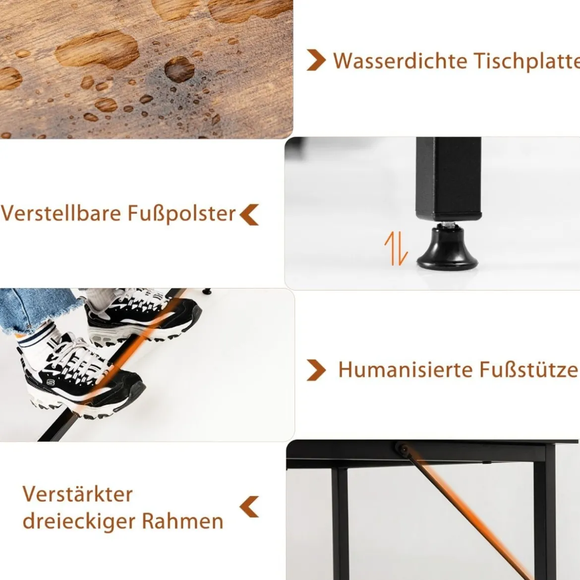 Schreibtisch L-Form Eckschreibtisch mit 2 Ablagen Ecktisch mit abnehmbarem Regal Kaffeebraun/Schwarz/Natur