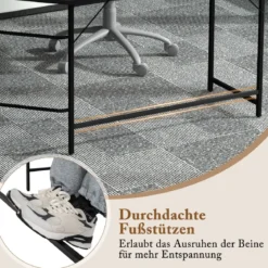 Schreibtisch L-Form Eckschreibtisch mit 2 Ablagen Ecktisch mit abnehmbarem Regal Kaffeebraun/Schwarz/Natur