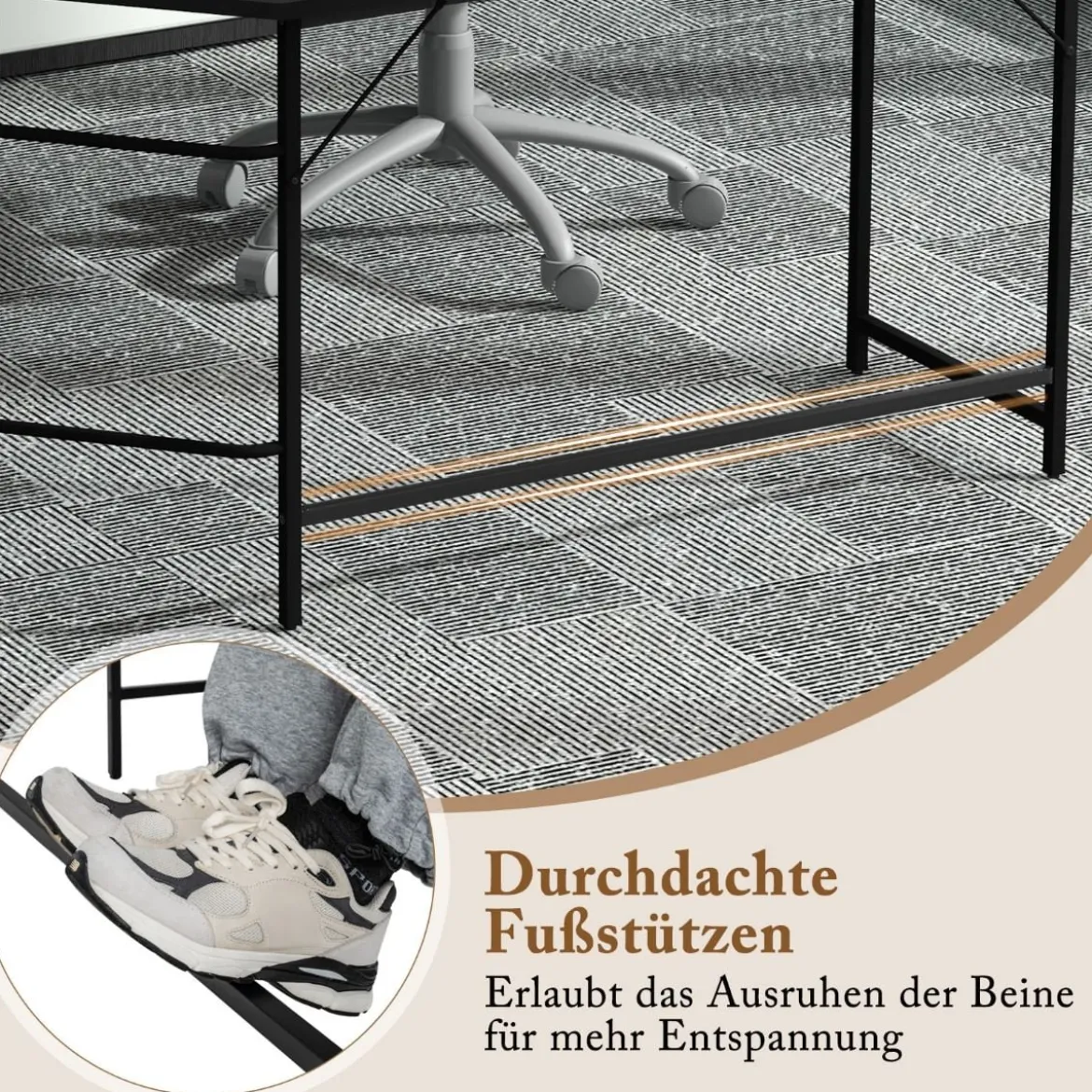 Schreibtisch L-Form Eckschreibtisch mit 2 Ablagen Ecktisch mit abnehmbarem Regal Kaffeebraun/Schwarz/Natur