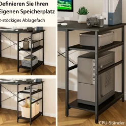 Schreibtisch L-Form Reversibler Eckschreibtisch mit 4 Ablagen 151 x 151 x 75 cm Schwarz
