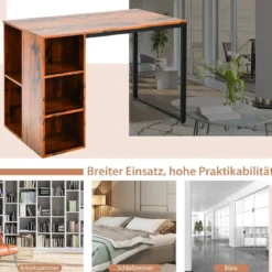 Schreibtisch mit 5 Fächern & Metallrahmen Moderner Computertisch Arbeitstisch Braun