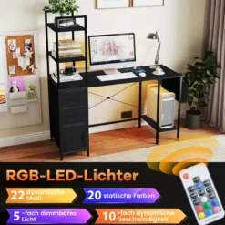 Schreibtisch mit Ladestation & LED-Beleuchtung Computertisch GamingSchreibtisch Schwarz