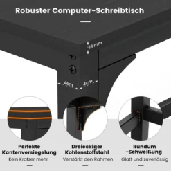 Schreibtisch mit Rollen & Metallrahmen Computertisch Bürotisch 120 x 60 x 76 cm Schwarz