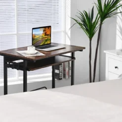 Schreibtisch mit Rollen Tastaturablage Platzsparender Computertisch 80 x 50 x 75 cm Rustikales Braun